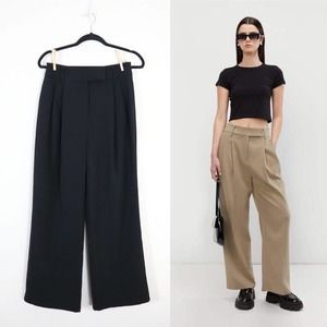 Oak + Fort Size 6 Straight Leg Pant Pleated Trouser Ponte Knit Black